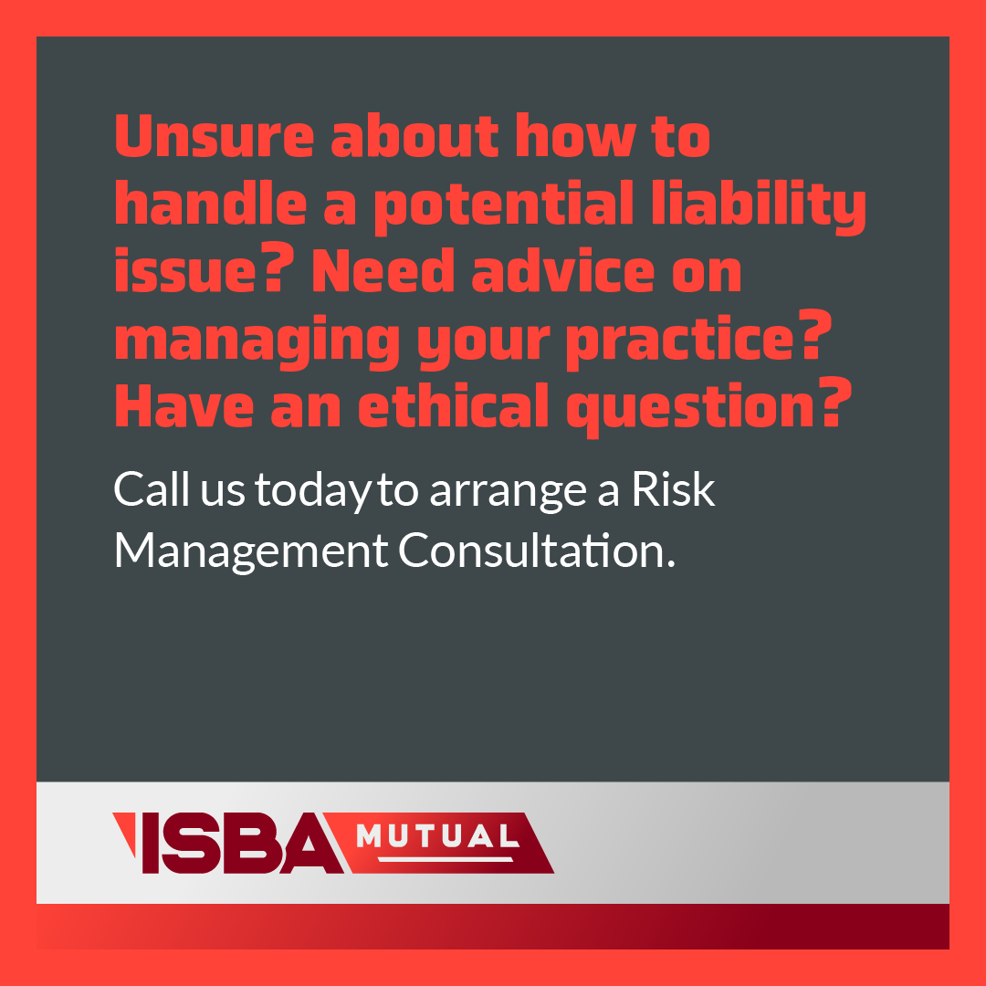 ISBAMutual's tweet photo. ISBA Mutual offers Risk Management Consultations to our Insureds. Give us a call at 312-379-2000 or contact us on our website if you need advice on a potential issue. Stop claims before they happen. Find out more on our website:
https://t.co/Q9kf1k8dFb https://t.co/mZKnSmbjk4