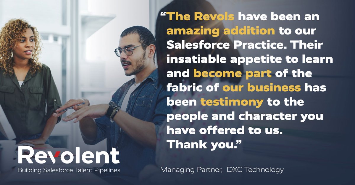 revolentgroup's tweet photo. As members of the Salesforce Talent Alliance, we’re proud to help our partners build their own sustainable talent pipelines.
Our cost-effective solution tackles the tech skills gap and boosts the ecosystem with diverse, net new talent. 💫
#PartnerforceKickoff #Partnerforce https://t.co/iJWK8DWrmo