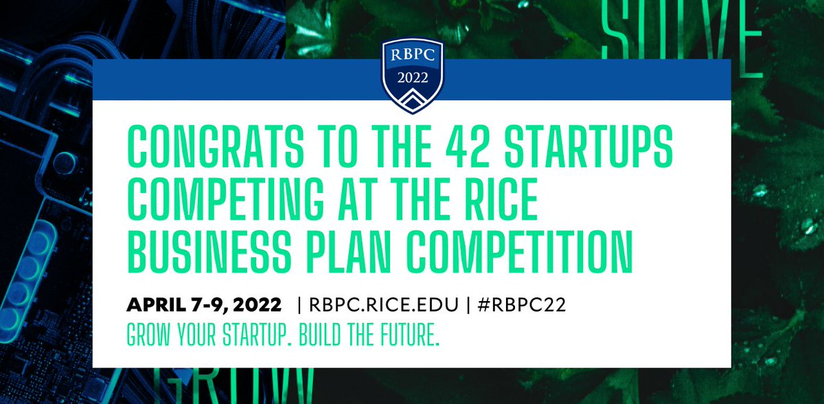 Here they are! Congrats to the 42 startups selected to compete at the <a href="/RBPC/">RBPC</a>, the world’s largest and richest student startup competition, on April 7-9, 2022 at <a href="/RiceUniversity/">Rice University</a>. Watch the announcement at rbpc.rice.edu/2022-startups #RBPC22