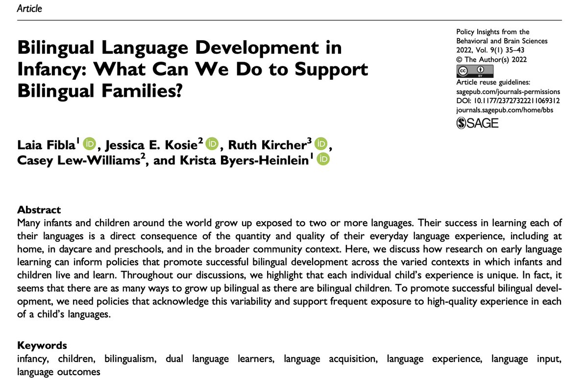 ruth_kircher's tweet photo. What can we do to support #families raising #bilingual kids? In this new paper (w @FiblaLaia @JessKosie Casey Lew-Williams & @Krista_BH) we highlight that each kid's experience is unique & #LanguagePolicies need to acknowledge this variability: https://t.co/ncABsCILg4 #OpenAccess https://t.co/jcHvnBdok2