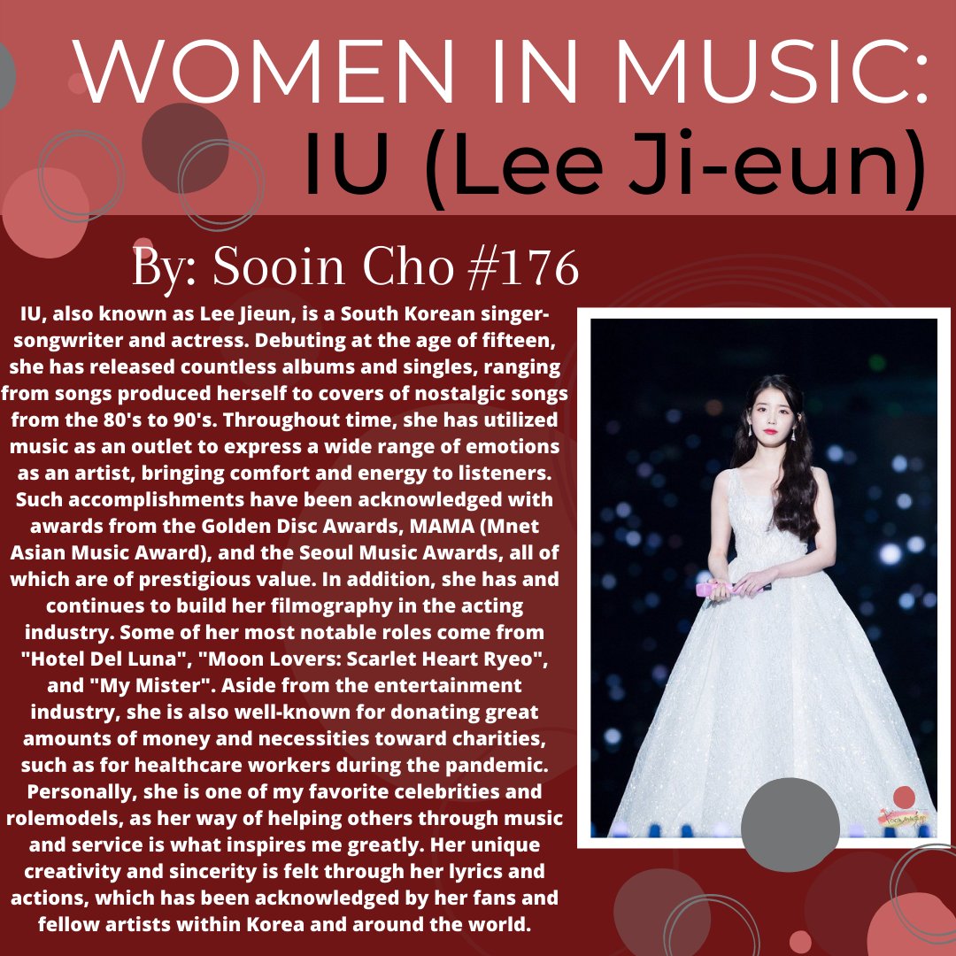 Welcome back to Women in Music Wednesdays!! ✨ Today our feature is brought to you by our Historian, Sooin 💙💙