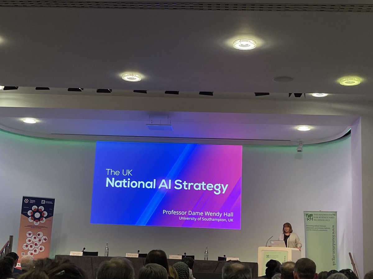jobsworth's tweet photo. Now listening to Professor Wendy Hall @DameWendyDBE kicking off this evening’s session, introducing the National AI Strategy #fstAI #RoyalSociety https://t.co/lMAKFXaRiy