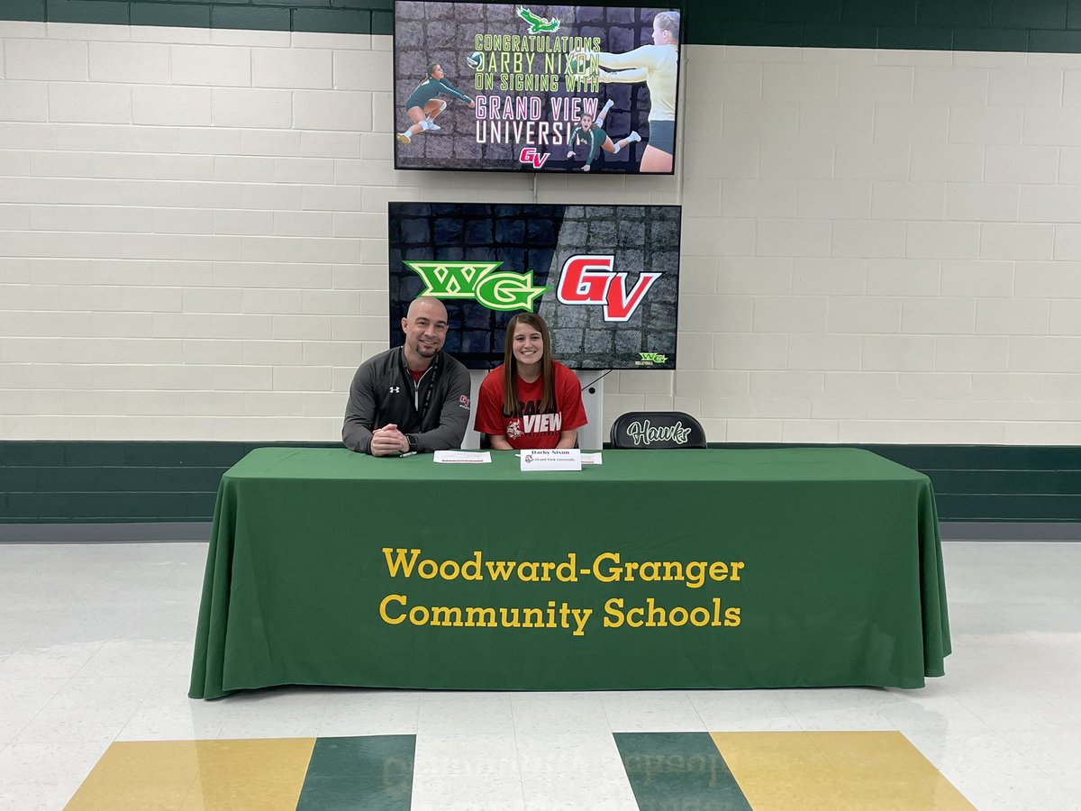 Woodward-Granger Activities (@wgactivities) on Twitter photo Congratulations to Darby Nixon on signing to play volleyball at Grand View University! Good luck with everything in the future and chasing your dream of being an AD! Proud of you!
#gohawks #WGBuildingFutures
<a href="/GrandViewUniv/">Grand View Univ.</a> <a href="/GVU_VB/">Grand View Women’s Volleyball</a> <a href="/NixonDarby/">Darby Nixon</a> Congratulations to Darby Nixon on signing to play volleyball at Grand View University! Good luck with everything in the future and chasing your dream of being an AD! Proud of you!
#gohawks #WGBuildingFutures
<a href="/GrandViewUniv/">Grand View Univ.</a> <a href="/GVU_VB/">Grand View Women’s Volleyball</a> <a href="/NixonDarby/">Darby Nixon</a>