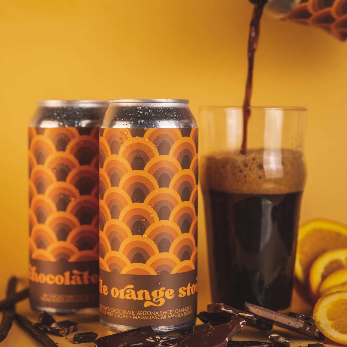 AZWildernessCo's tweet photo. We’re dropping a brand new stout 🥳Chocolate Orange Stout has everything the name promises & more! This 9.5% ABV brew is inspired by the @terryschocolateorange of our youth & it’s loaded w/local AZ goodness. Releasing on draft & in cans this Thursday! 🍫🍊🍻
#arizonabeerweek https://t.co/sHeedqdjwQ