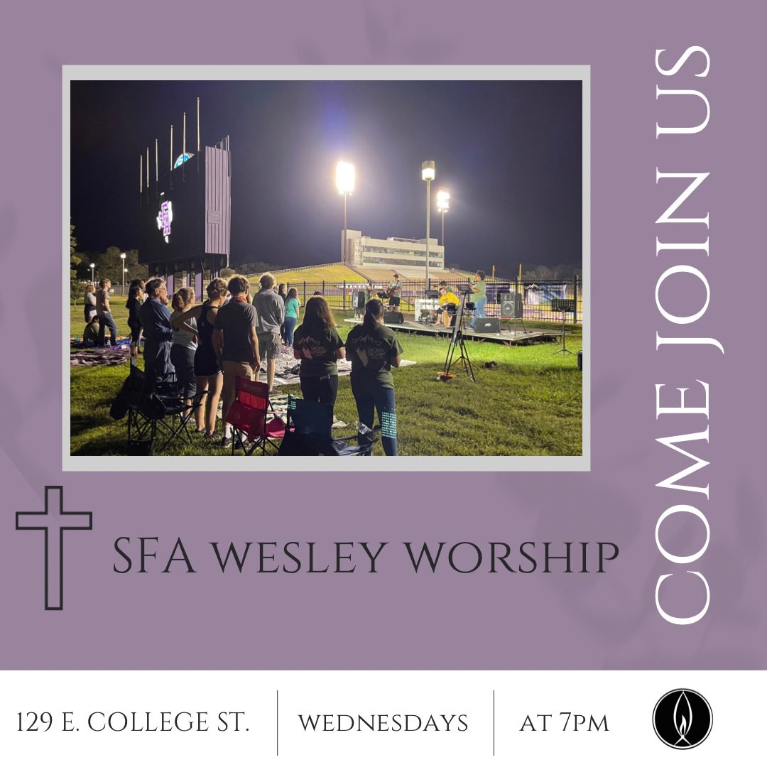 Come join us for worship tonight at 7! We will be having taco salad and cupcakes tonight for dinner! We hope to see you there! #sfawesley #sfa22 #sfa23 #sfa24 #sfa25