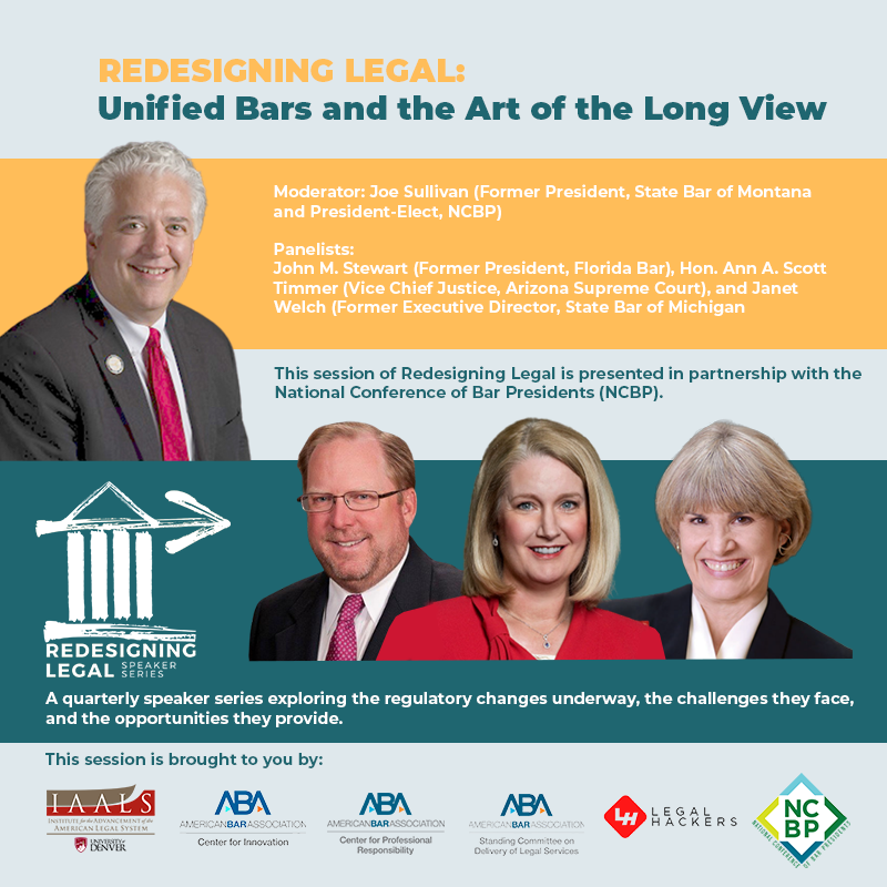 Join us TOMORROW for the fifth #RedesigningLegal session! We'll explore the role of state bars in regulatory reform with special partner <a href="/BarPresidents/">NCBP</a>. 12:30 p.m. MST.
iaals.du.edu/events/redesig…