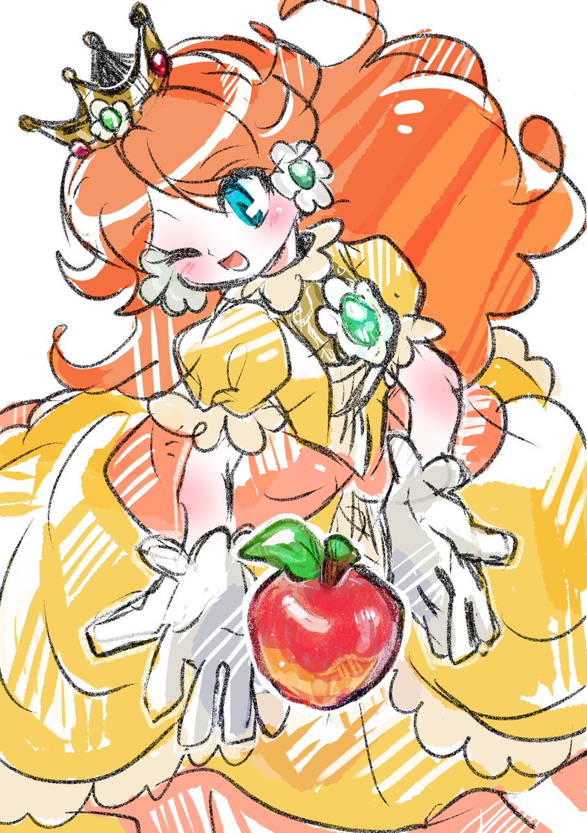 princess daisy 1girl fruit food solo gloves dress one eye closed  illustration images