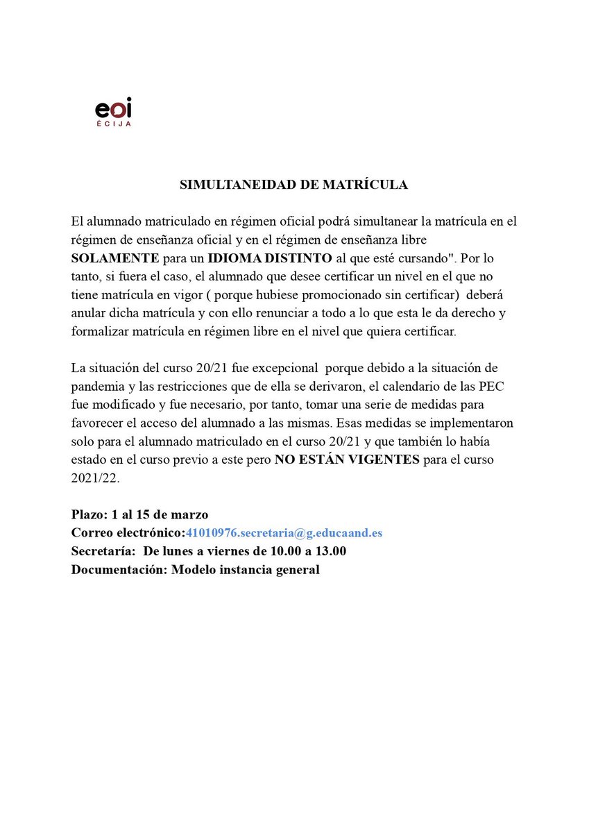 EOIEcija's tweet photo. Simultaneidad de matrícula https://t.co/l1SRWDC3QL