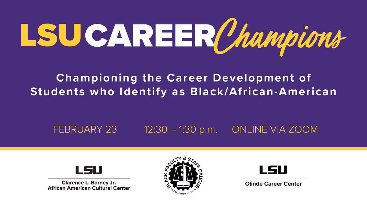 You still have time to join via ZOOM. The LSU Career Champions Panel will be taking place. To learn more about the event and get the zoom link, check out the link below. lsu.edu/careercenter/e…