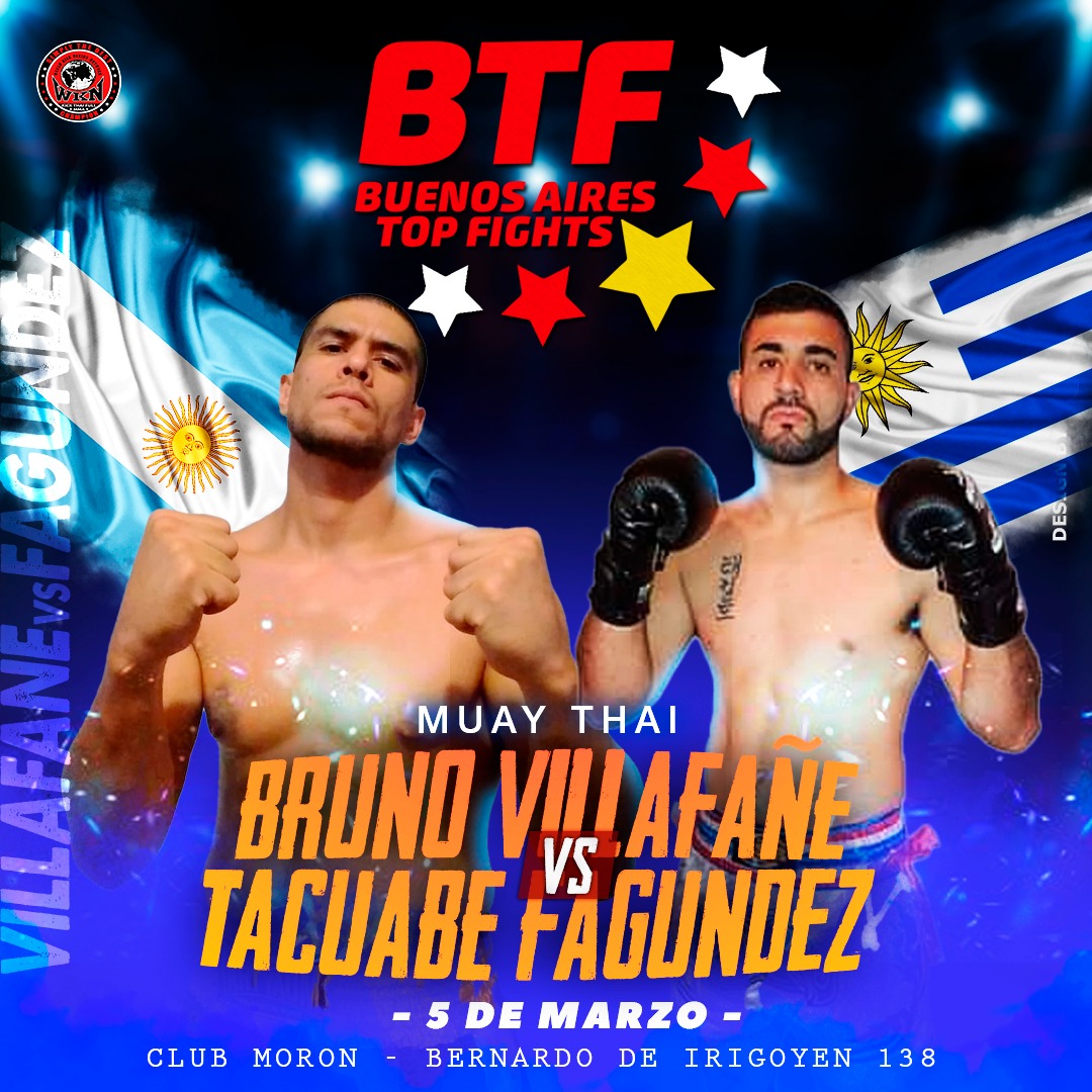 Sábado 5 de marzo...!!!
BTF - Buenos Aires Top Fights 2
.
Argentina 🇦🇷 VS 🇺🇾 Uruguay 
MODALIDAD: Muay Thai 
.
Bruno Villafañe 🇦🇷
<a href="/bruno010/">Bruno</a>.0
VS
Tacuabe Fagundez 🇺🇾
@tacuabefagundez
