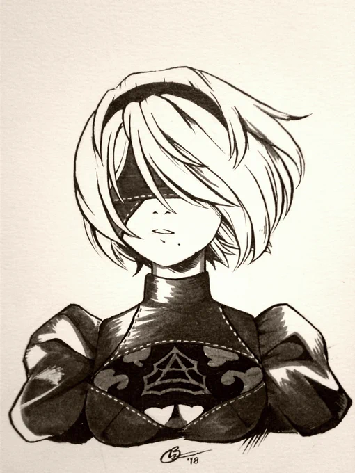 Some ink drawings too!! #NieRAutomata #ニーアオートマタ 