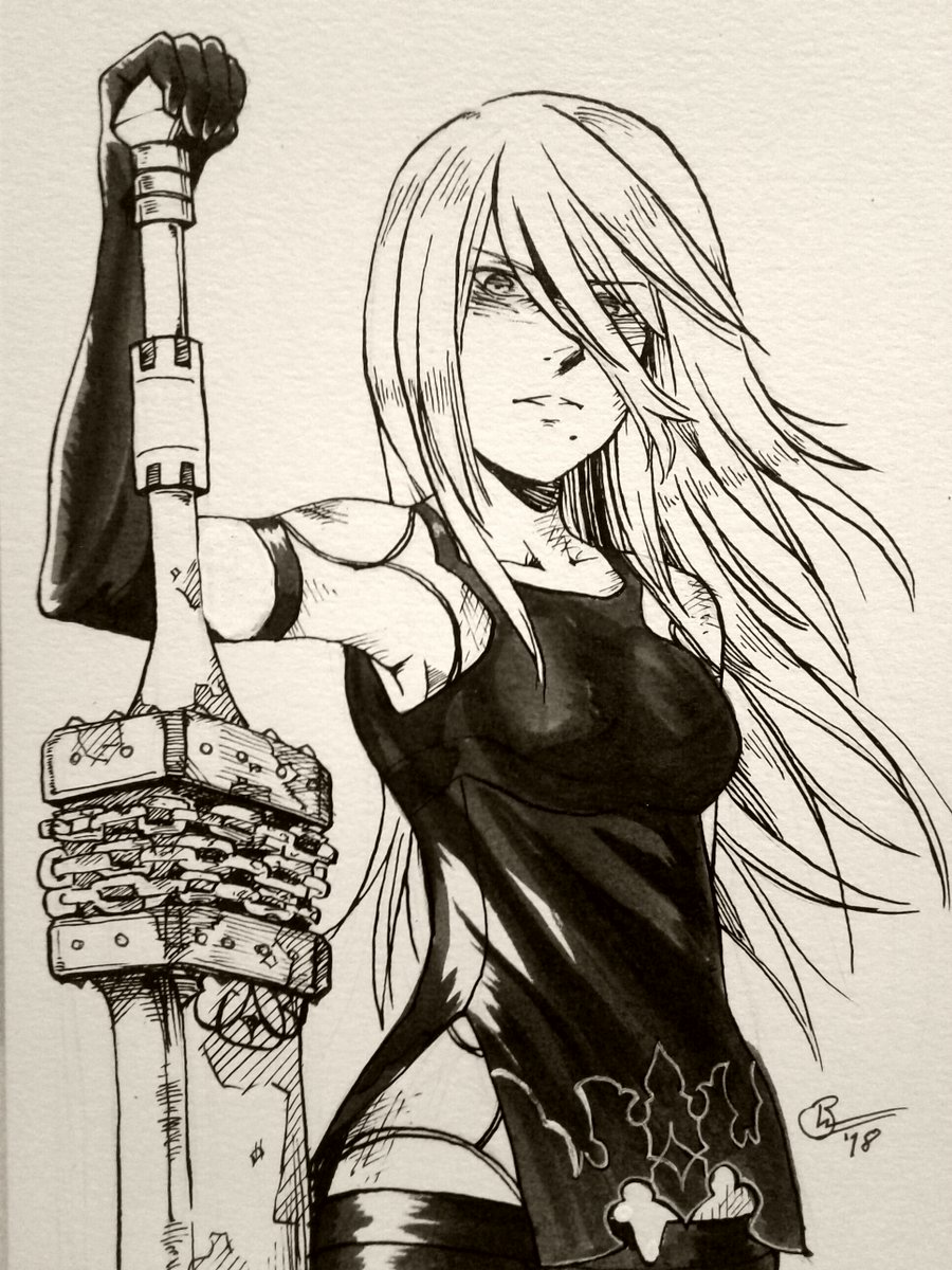 Some ink drawings too!! #NieRAutomata #ニーアオートマタ 