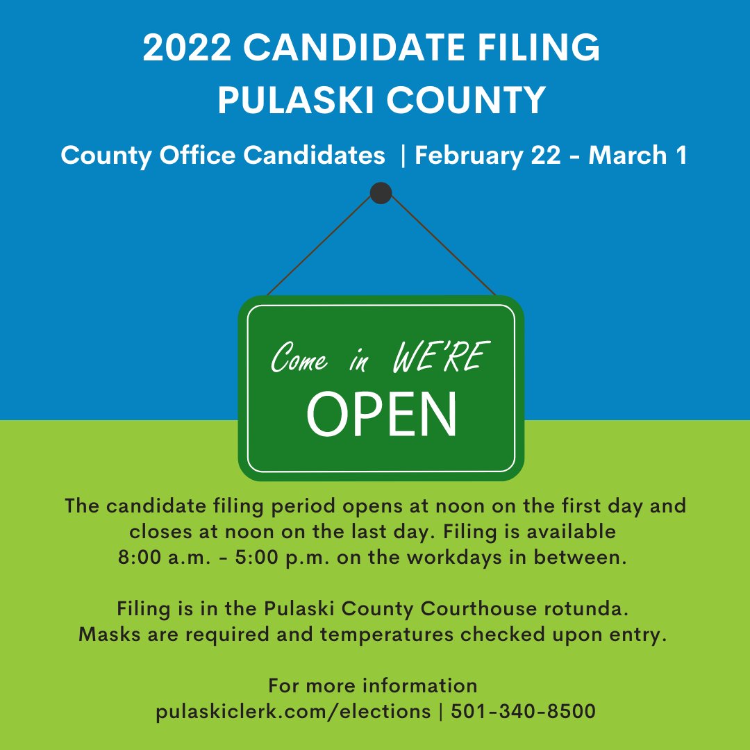 PulaskiClerk's tweet photo. 🚨Candidate Filing Alert 🚨 🦸♂️🦸♀️ Hey you fearless candidate who wants to brave this inclement weather and still file for office today -- We are open just for you until 5:00 p.m. Enter thru Spring St. entrance
#arpx #candidatefiling #Vote #pulaskiar https://t.co/EWBvIQaWda