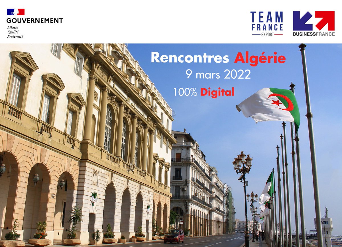 ChrisLabernede's tweet photo. 🎯Vous êtes intéressé(e) par le marché Algérien ?
Participez gratuitement le 9 mars 2022 aux Rencontres Algérie organisées par @businessfrance 
📢  Au programme : 
➡️ des tables rondes sectorielles et thématiques  &amp; des RDV B2B et experts
S'inscrire : 👉 https://t.co/ublhzSeXbp https://t.co/M2TSloBHek