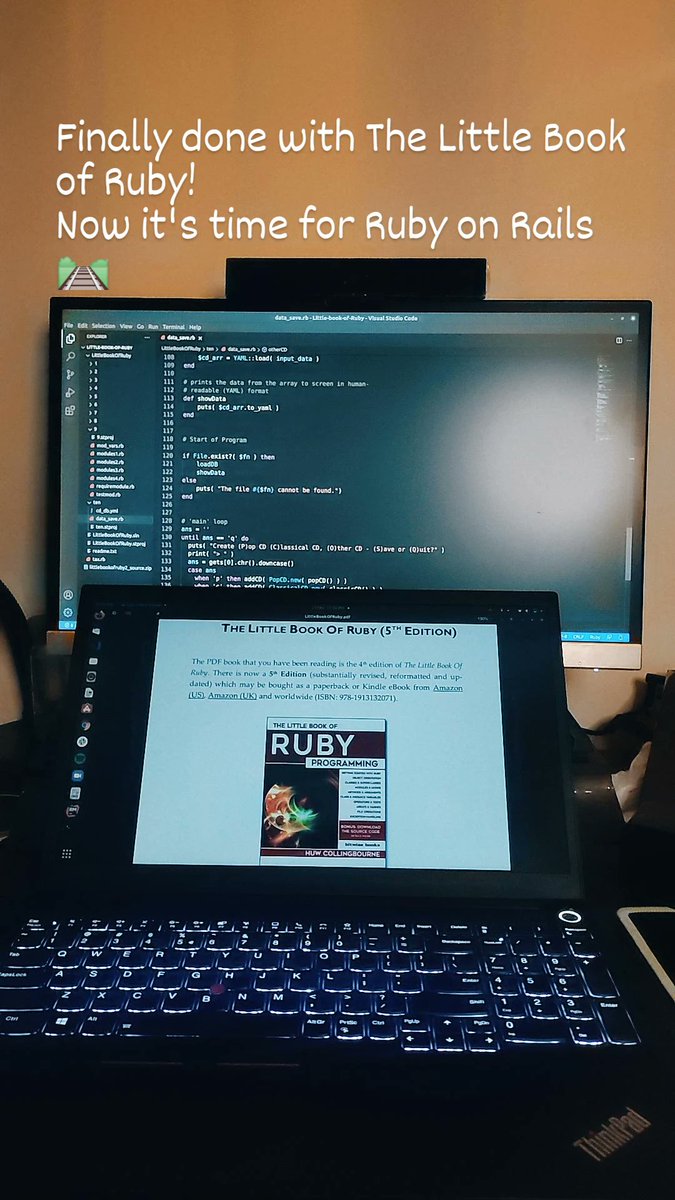 mahakhanmk's tweet image. Finally Done! ✅

Now it&apos;s time to move onto #rubyonrails. I&apos;ll only be building a basic API based application first to get my hands wet.

Super excited! 🌟

#Ruby #rubydeveloper #programminglife #Coding #framework #coderlife #programminglanguage #programming