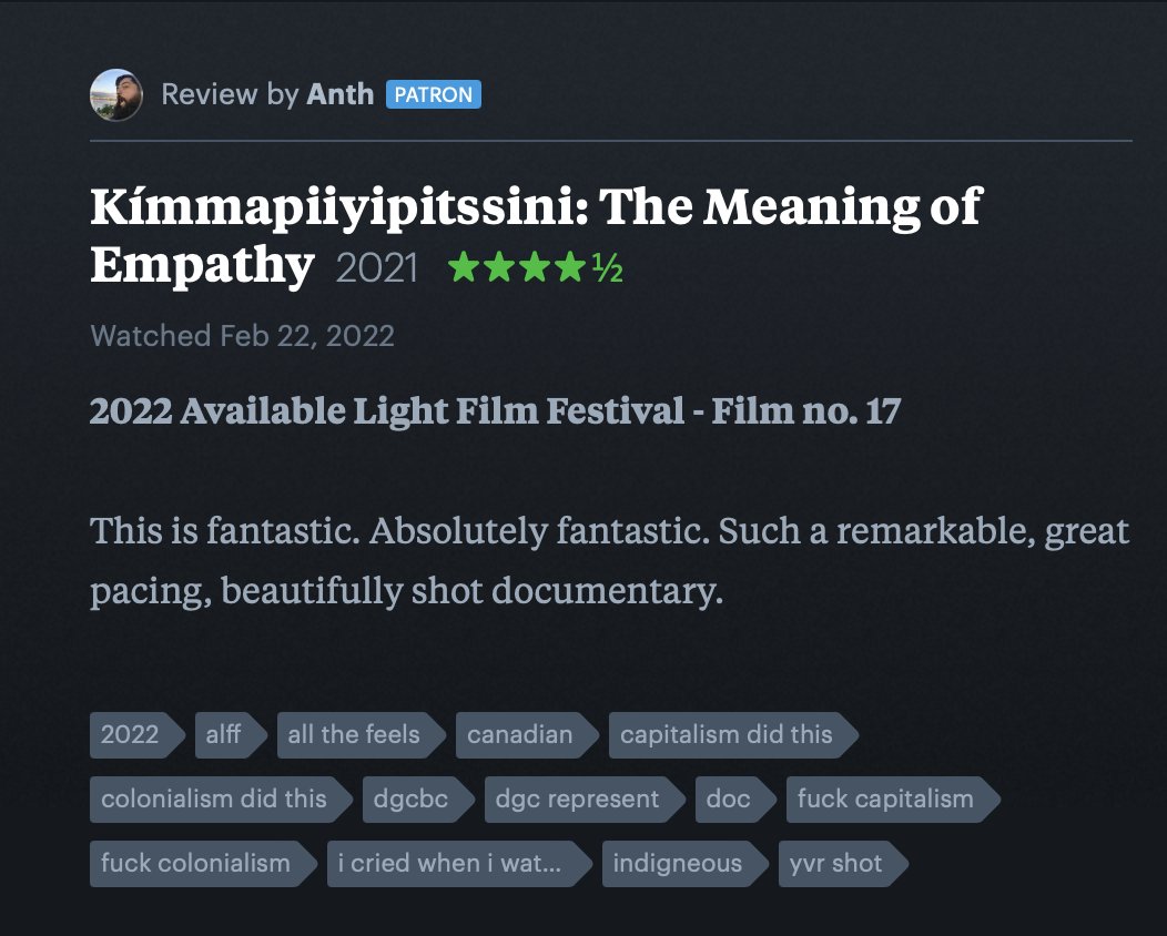 alffyukon's tweet photo. Anyone following the festival on @letterboxd? We love reading your reviews of our #ALFF2022 programming. Here's a few of our favourites from @CaptAnth, send us your username and we may just feature your review! https://t.co/A8KKYiaE36