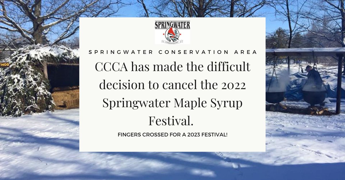 The CCCA regretfully announces the cancellation of the 2022 Springwater Maple Syrup Festival. With the uncertainty surrounding COVID-19 and various logistical issues, we will not be able to host the event this year. Read the full press release here: bit.ly/3Ie9nG5