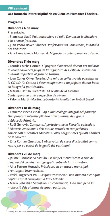 cedocuib's tweet photo. || VIII Seminari “La Formació Interdisciplinària en Ciències Humanes i Socials”. || 
Tindrà lloc els dies 4, 11, 18 i 25 de març, a partir de les 16:00h, a la Sala de Graus de l’edifici Ramon Llull, però també es podrà seguir online. Inscripcions a: https://t.co/VROsTqCWTP https://t.co/OHE2ykSAvu