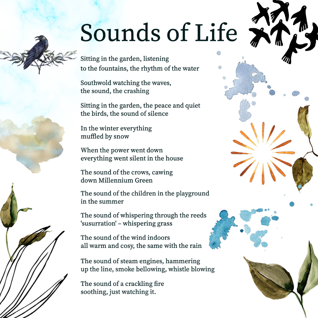 thepoetrypeople's tweet photo. Did you see our 'Sounds of Life' poem that came out of a conversation with @ThePearTreeFund's #PeerReliefCancerSupportGroup? What sounds do you love? We'd love to hear your contributions. https://t.co/LFmc6Mo0pc