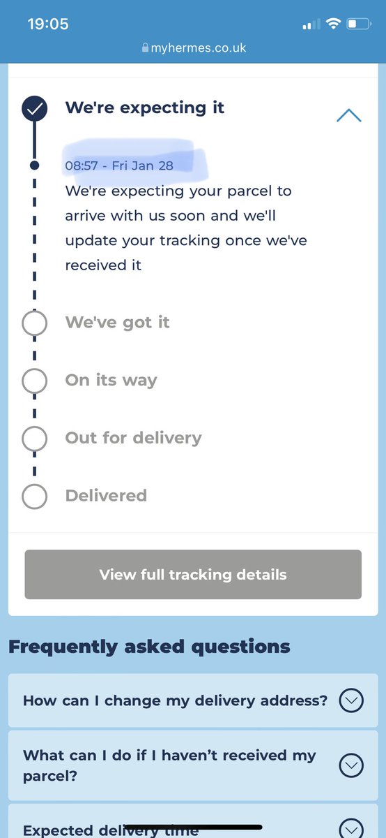CattonSorrel's tweet photo. @Hermesparcels how long does it take you to receive a parcel from a company? Your tracking says your still waiting on my parcel and trying to get an answer out of them is like getting blood out of a stone! https://t.co/eHUskEDgKp