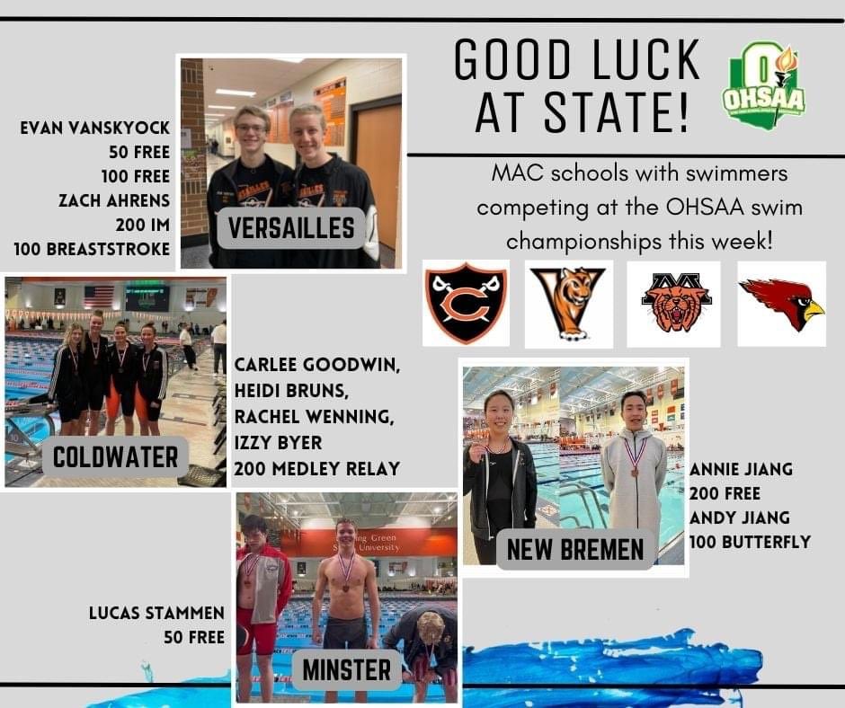 VTigerSports's tweet photo. Good luck to all the swimmers from the MAC competing at state this week. https://t.co/4JuotbN9Dr