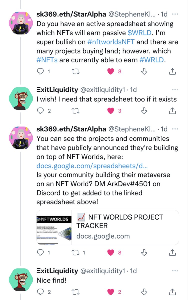 StepheneKlein's tweet photo. @BitBoyJay @nftworldsNFT I also found it 5 days ago, deep diving.
Me & @exitliquidity1 are looking for the spreadsheet breakdown tho. Which #NFTs can earn ‘passive $WRLD income’ as holders? @Pul3eNFT just announced passive #WRLD & they are still minting. Plus, we want #dualyield opps. 🚀👀 https://t.co/wVG0251GuL
