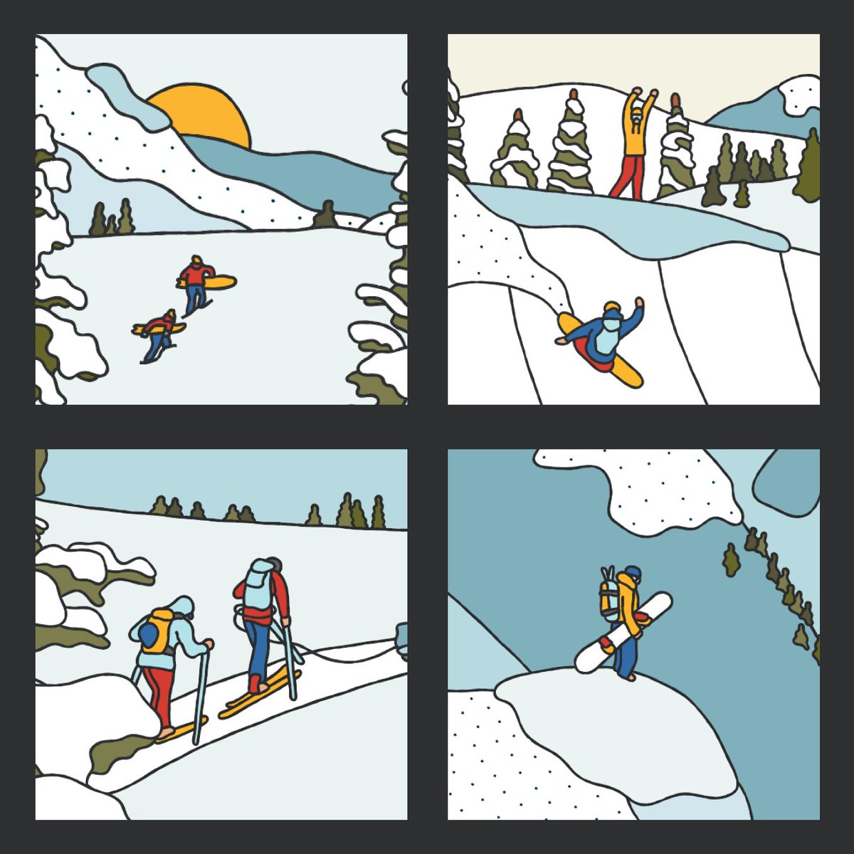 alimofun's tweet photo. 👋Hey everyone, my name is Sean Kesterson, aka Alimo. I’m an artist and designer creating work around the outdoors and everything in between. My first #nft collection will be 24 paintings, resembling a roll of film. This is a story based on a fun #snowboarding trip with #friends. https://t.co/KWIIAAKnFn