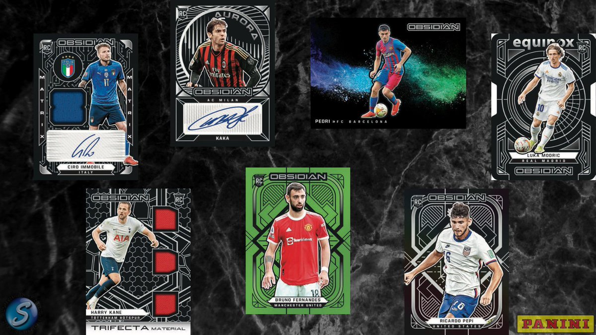 2021/22 <a href="/PaniniAmerica/">Panini America</a> Obsidian Soccer comes with unique glossy opti-chrome cards! These are inspired by volcanic glass &amp; feature black as a main color. Find Electric Etch Neon Green Flood &amp; the popular Contra Parallels plus the Black Colorblast &amp; Equinox inserts! Out in March!