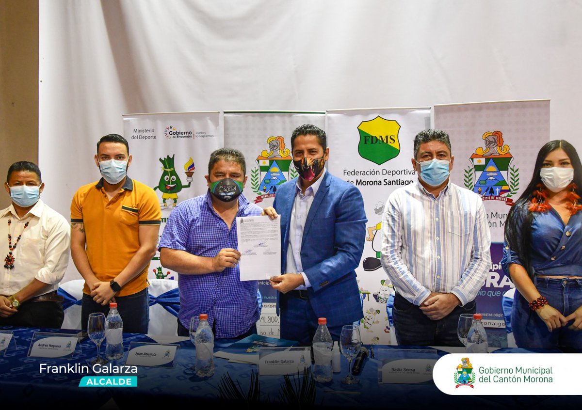 Hoy realizamos la firma de convenio de Cooperación Interinstitucional de Transferencia de Recursos entre el Municipio de Morona y Federación Deportiva de Morona Santiago a través del cual entregamos 34.800 dólares a favor de los deportistas de 16 disciplinas de la provincia.