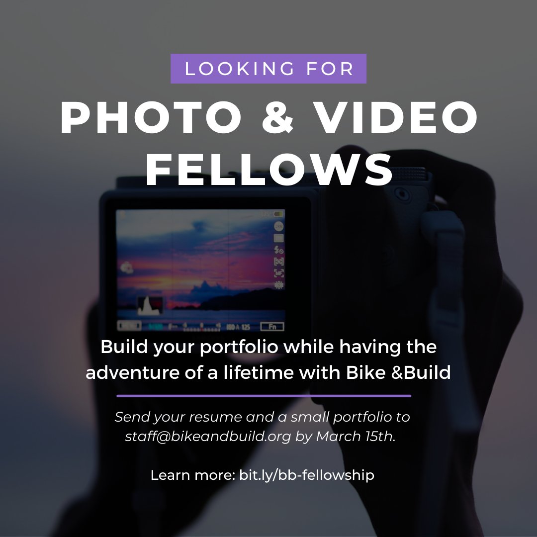 Bike &amp; Build is looking for Photo &amp; Video Fellows to help us capture our 2022 bike trips! 

Check out more details here: bit.ly/bb-fellowship