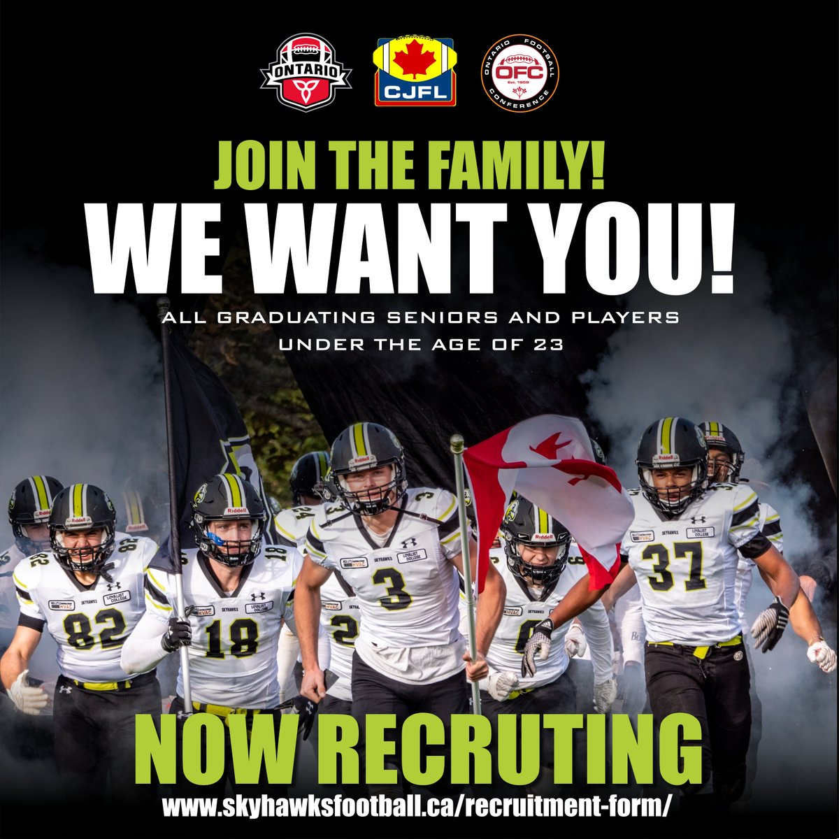 SkyhawksFootbal's tweet photo. Thinking of football after High School?  Consider joining the family this fall! We would love to hear from you. @CJFLnews @TheOFCFootball  https://t.co/6ISfYcY7Fc https://t.co/NXtpXjX98z