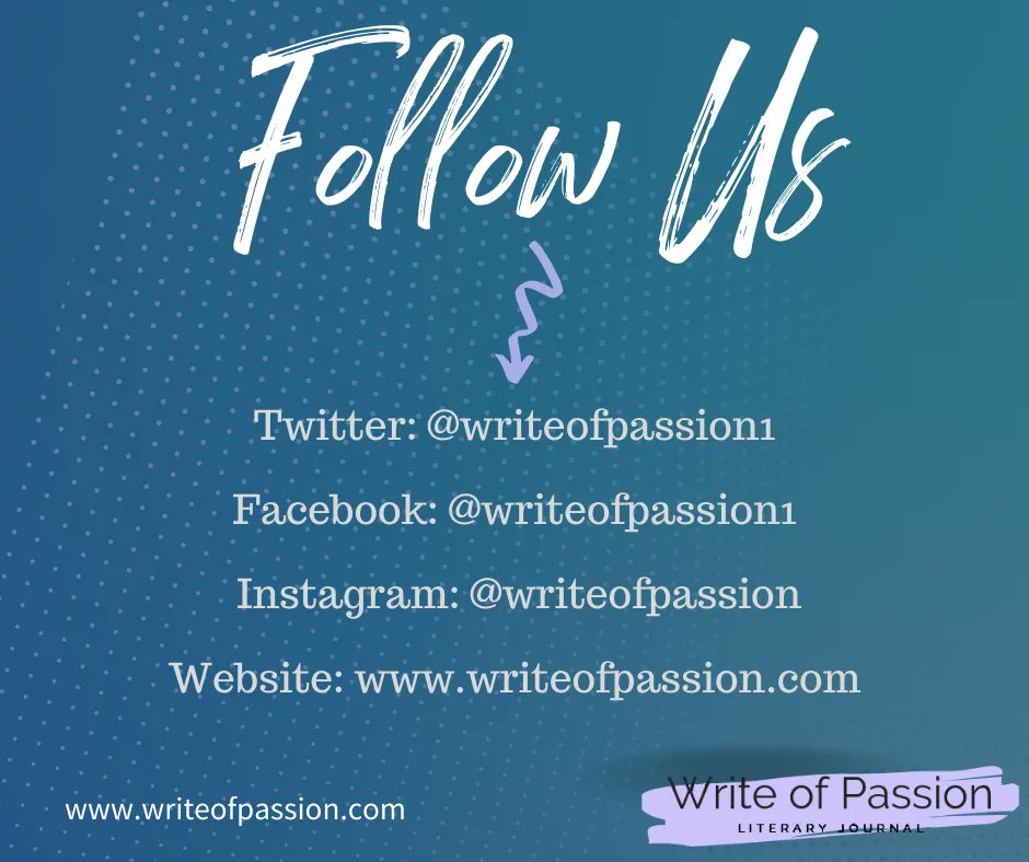 writeofpassion1's tweet photo. Readers and writers: We'd love to stay in touch with you via Twitter, Instagram, and Facebook! Website: https://t.co/WCzClSsJDC.
#WofP #WritingCommunity #amwriting #litmag #LiteraryJournal #WritingAdvice #authors #writers #readers #readingcommunity #opensubmissions #submissions https://t.co/m4UhtP52rt