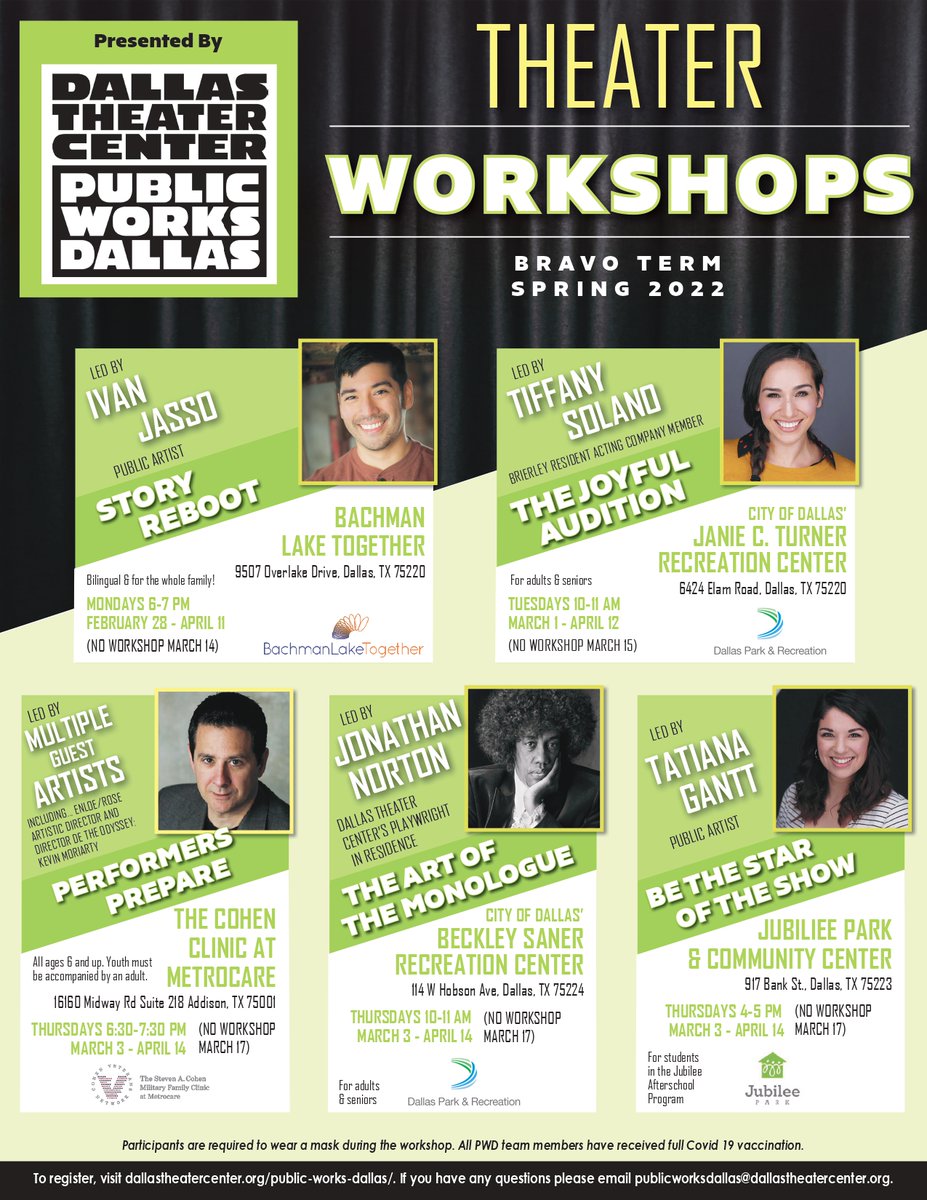 Public Works Dallas' workshops are back! Take classes in Storytelling, Auditioning, Writing, and Acting 🎭 First class starts February 28th. See you there!