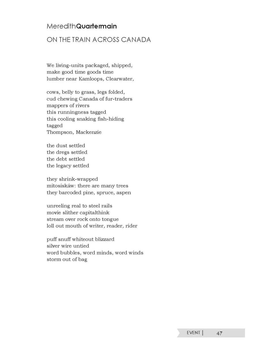EVENTmags's tweet photo. From Issue 47/3: On the Train Across Canada, a Poem by Meredith Quartermain https://t.co/qllO9Dihui