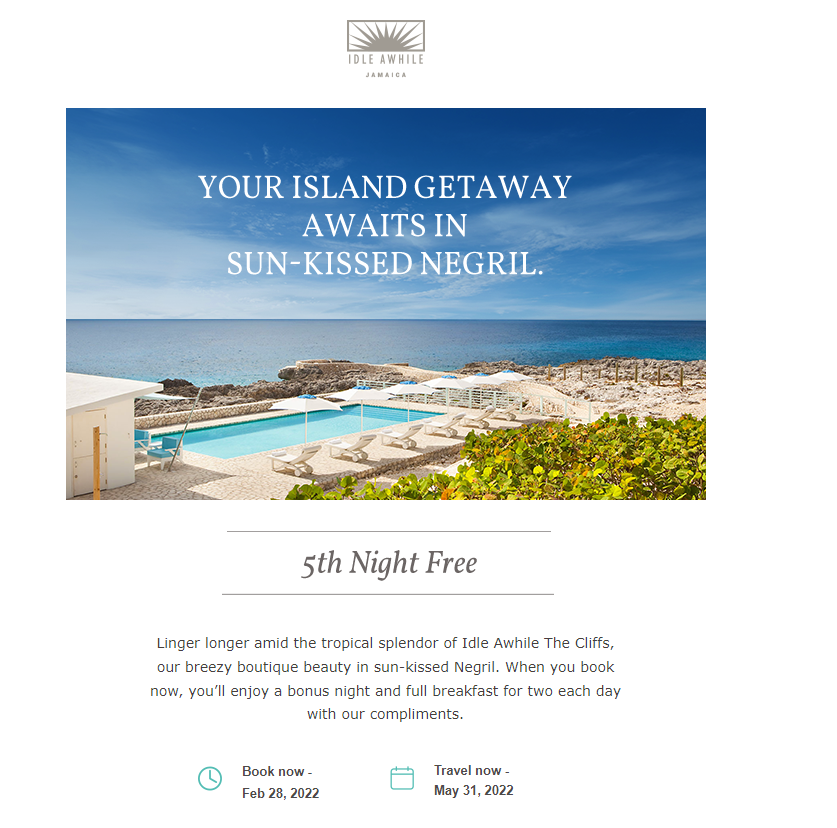 AwhileIdle's tweet image. It's time to get away for some relaxation. Book 4 nights and get the 5th night free. idleawhile.com/resorts/the-cl…