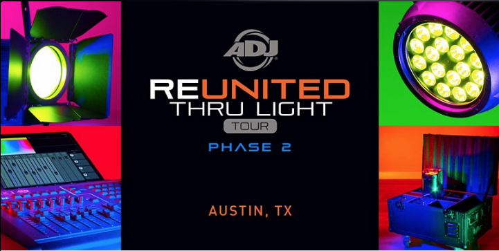 Join us this Thursday February the 24th from 11am - 4pm for the ADJ "Reunited Thru Light Tour": an exclusive opportunity to see their latest entertainment lighting fixtures, as well as some future products in the flesh for the very first time.