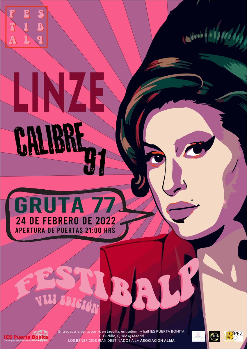 <a href="/FestiBALP/">FecX Festibalp</a> en unas horas. Alumnos de producción de @IESPB maquinan este festival con el fin de recaudar ara <a href="/Alma_Asoc/">Asociación Alma</a>. Estarán las bandas <a href="/LINZE_MUSICBAND/">L I N Z E</a> y <a href="/calibre_91/">Calibre 91</a>.
Por favor, necesitamos impulso.
Entradas en   entradium.com/es/events/fest…; tambén fila 0; entradium.com/es/events/fila…