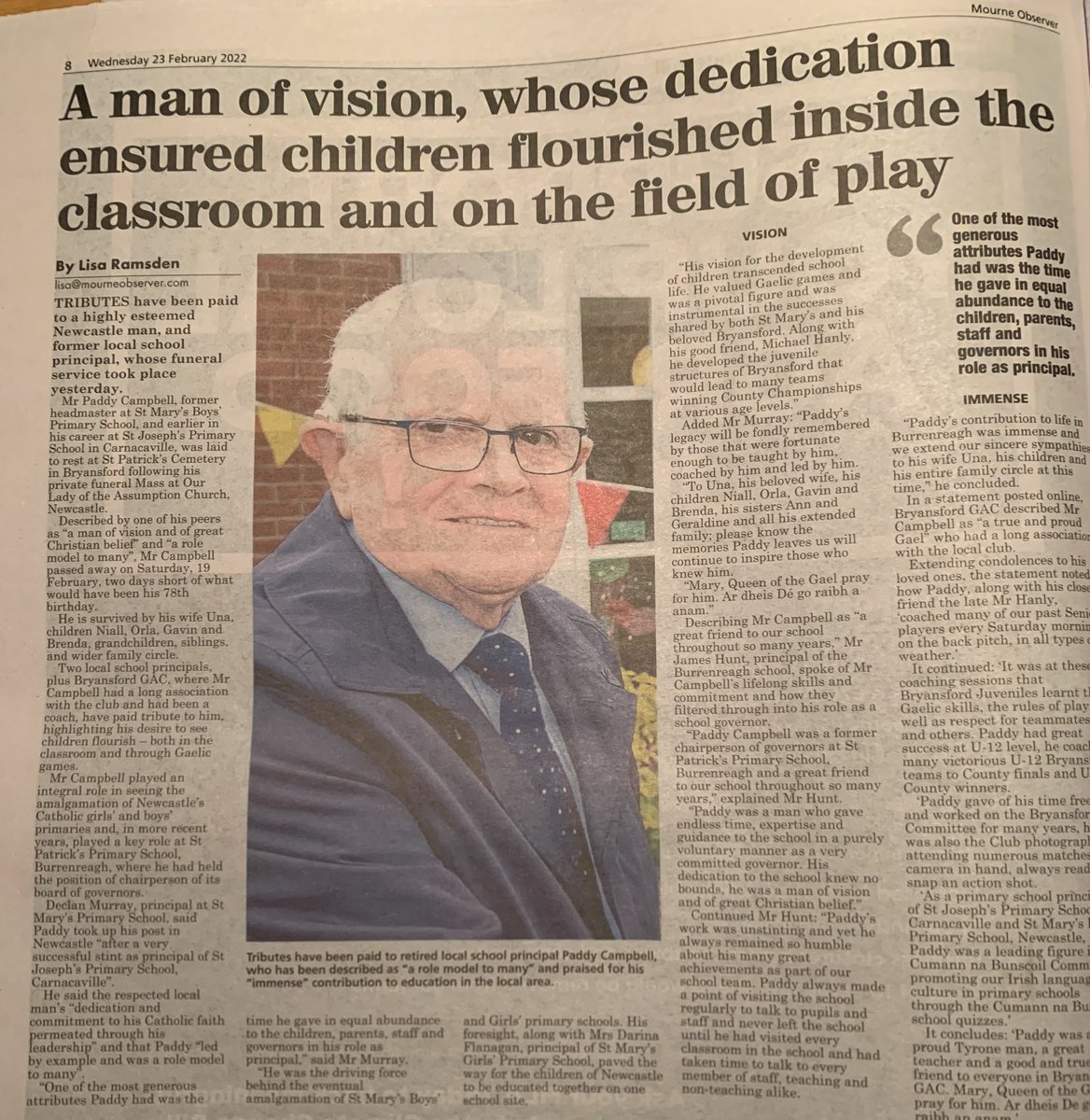 NiallCampbell7's tweet photo. Today’s local paper. Not sure if he would be embarrassed or not. We are definitely very proud. https://t.co/Vv0fJXT5Kl
