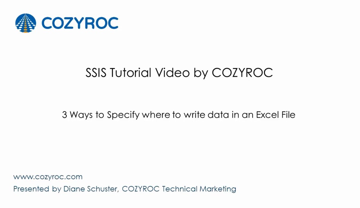 CozyRoc's tweet image. Three different ways to specify the cells in an Excel file that you want to write data to. SSIS tutorial for Beginners by @COZYROC

▶️ youtube.com/watch?v=IGUlL4… 
#SSIS #EXCELSQLServer #SSISTutorial #COZYROC