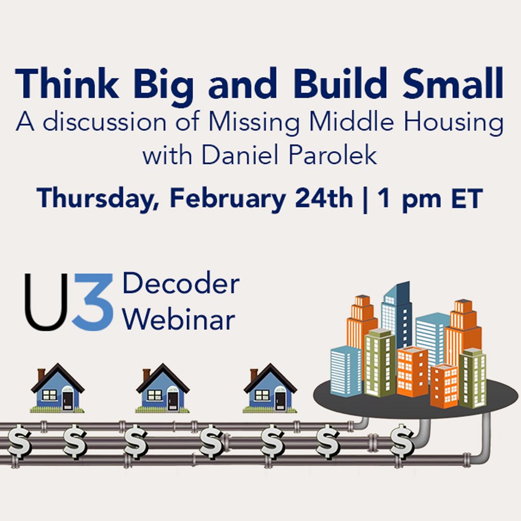 OpticosDesign's tweet photo. Dan Parolek and Joe Minicozzi will be discussing the Missing Middle and how discriminatory policies have affected the supply of demand for equitable housing in the upcoming U3 Decoder Webinar. Click the link to register: https://t.co/3xUmkjjrl9 #ThinkBigBuildSmall https://t.co/hyQqW4Npq8