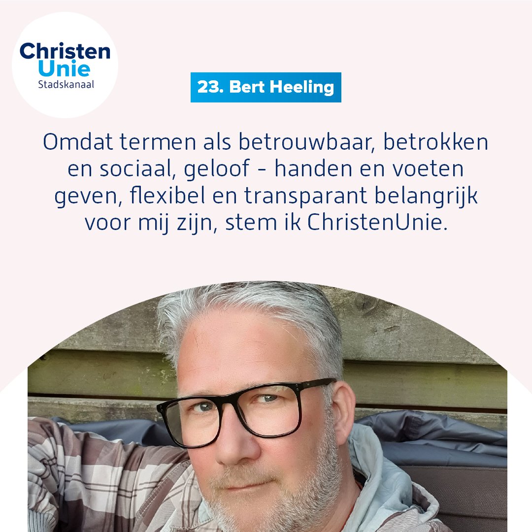 Tot aan de gemeenteraadsverkiezingen van 16 maart stellen wij onze kandidaten voor.

Vandaag de beurt aan nummer 23: Bert Heeling.

#GR22 #Stadskanaal #Onstwedde #Mussel #Alteveer #Musselkanaal #geefgeloofeenstem #SamenRechtDoen
#16maart2022