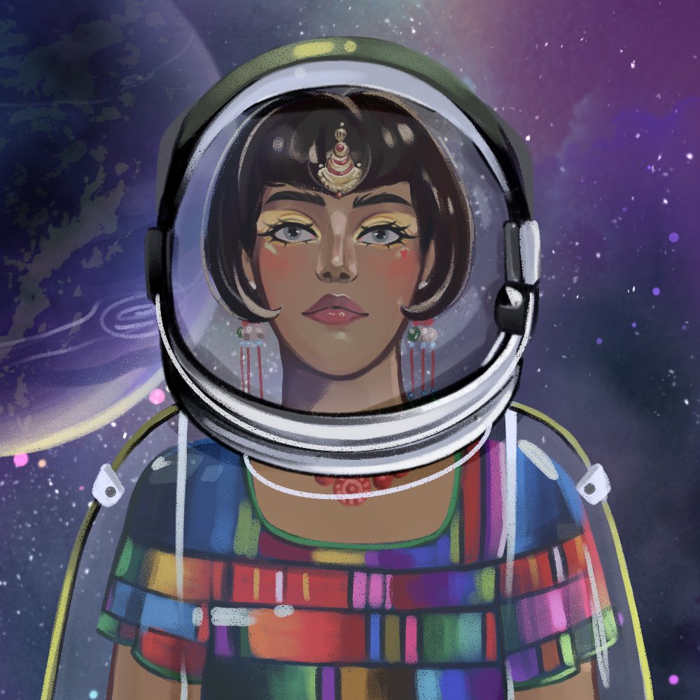 CultureOfWomen's tweet photo. CoW - SPACE - 125 👩‍🦰

Background - Uranus 🚀
Dress - Mexican Traditional 👗
Jewelry - Mongolian Ethnic Earrings 💎
Headdress - Indian Maang Tikka👩‍🦰
&amp; 7 more attributes.

CoW Space Edition minting now - https://t.co/BwAAzF5ETD 

#NFT #WomenInNFTs #nftartist #SolanaNFTs https://t.co/3GEk1WXKp9