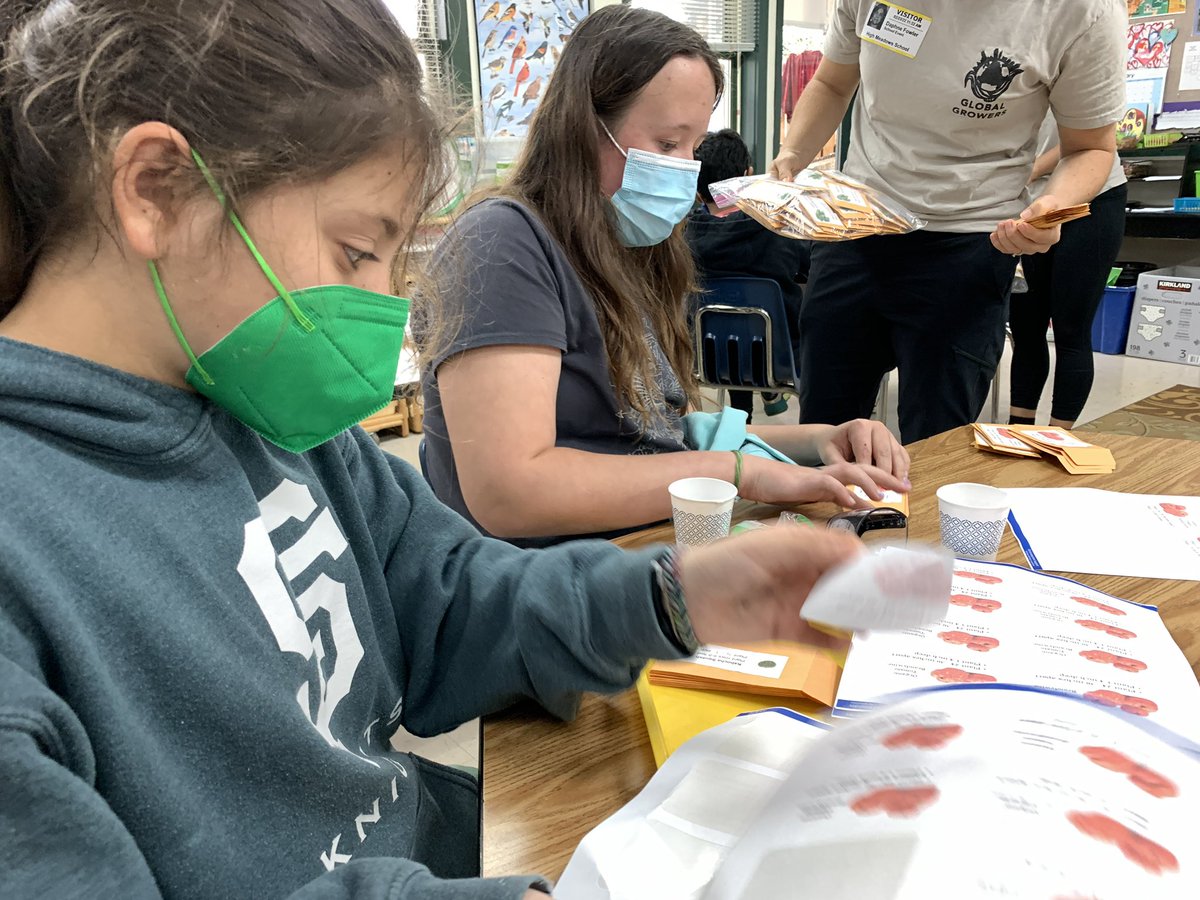 TechTeacherBerg's tweet photo. Today @HighMeadowsGA the SOS Projects class helped sort SOOO many seeds for @globalgrowers spring planting. We packaged a variety of beans, tomatoes, &amp; very tiny eggplant seeds! Check out the incredible work they do to support a network of diverse growers. https://t.co/SQaDvaNhw0