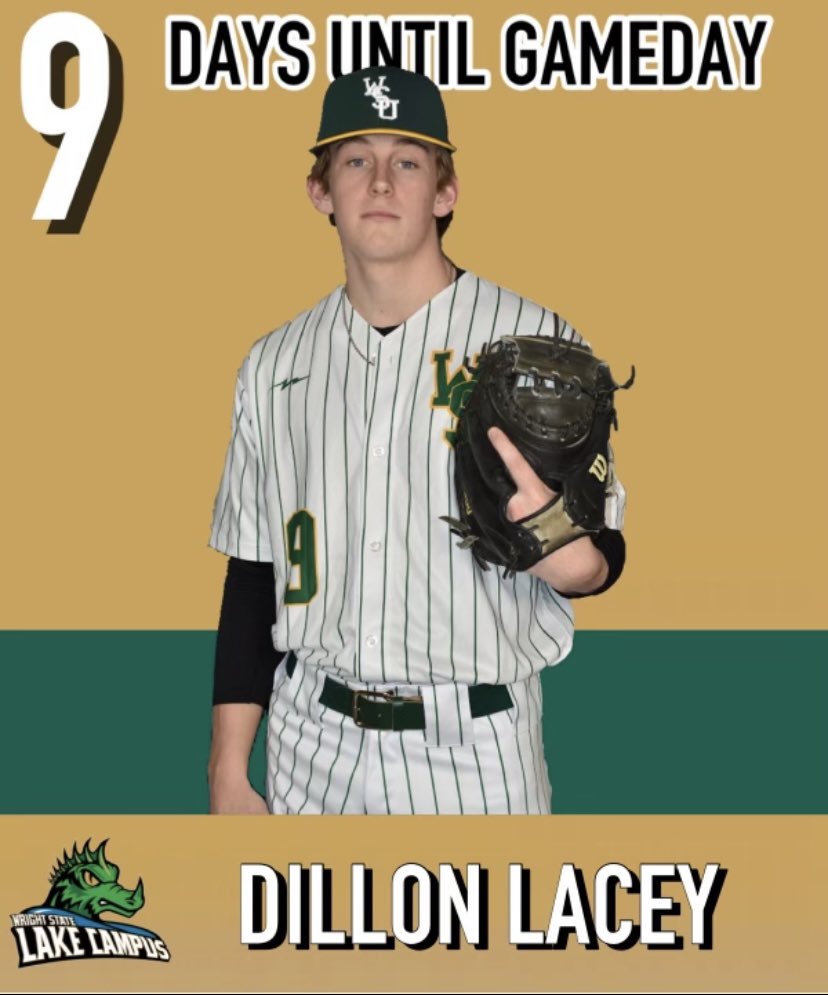 Wright State Lake Baseball (@wsulc_baseball) on Twitter photo SINGLE DIGIT DAYS LEFT‼️🐉 Your Lakers take the field March 4th 🆚 Asbury Univeristy at 5 pm #LakeCrew
Pictured- Freshman Catcher <a href="/DillonLacey2/">Dillon Lacey</a> SINGLE DIGIT DAYS LEFT‼️🐉 Your Lakers take the field March 4th 🆚 Asbury Univeristy at 5 pm #LakeCrew
Pictured- Freshman Catcher <a href="/DillonLacey2/">Dillon Lacey</a>