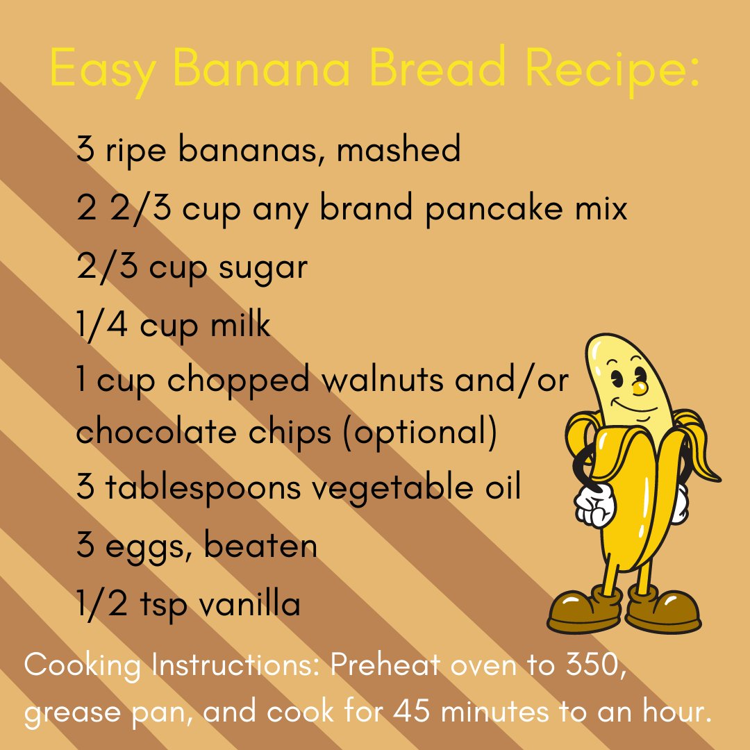 Happy National Banana Bread Day from the Tupelo Writing Center! 😁😁
Enjoy this delicious banana bread recipe! It will make you go bananas!!! 🍌🍌🍌🍌
#umtupelo #writingcenter #bananabread #umtupelowc
