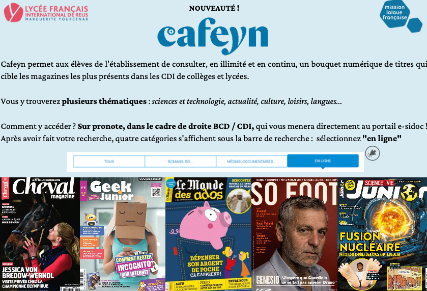 lfireus's tweet photo. Alumnos, personal, profesores... y también las familias. Todos los miembros de nuestra comunidad educativa pueden disfrutar cada día de Cafeyn, a través de Pronote, que propone 45 cabeceras de prensa en diferentes lenguas. @mlfmonde https://t.co/ZYxv50PVGx