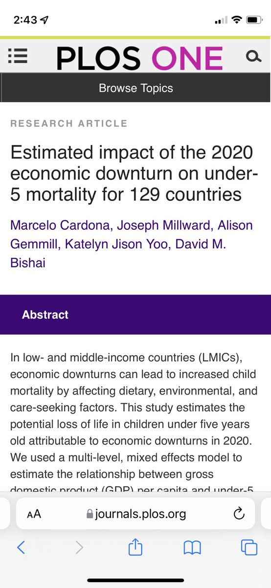 Excited to see this paper out in print. Thank you <a href="/mcardona87/">Marcelo Cardona</a>, <a href="/alisongemmill/">Alison Gemmill</a>, <a href="/KatelynYoo/">Katelyn J. Yoo (Kate)</a>, &amp; <a href="/dbishai/">David Bishai</a> for the opportunity to collaborate on this! Continued investment in nutrition and growth monitoring, as well as increased vaccine equity can help save lives of children. 1/🧵
