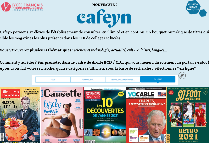 lfireus's tweet photo. Alumnos, personal, profesores... y también las familias. Todos los miembros de nuestra comunidad educativa pueden disfrutar cada día de Cafeyn, a través de Pronote, que propone 45 cabeceras de prensa en diferentes lenguas. @mlfmonde https://t.co/ZYxv50PVGx