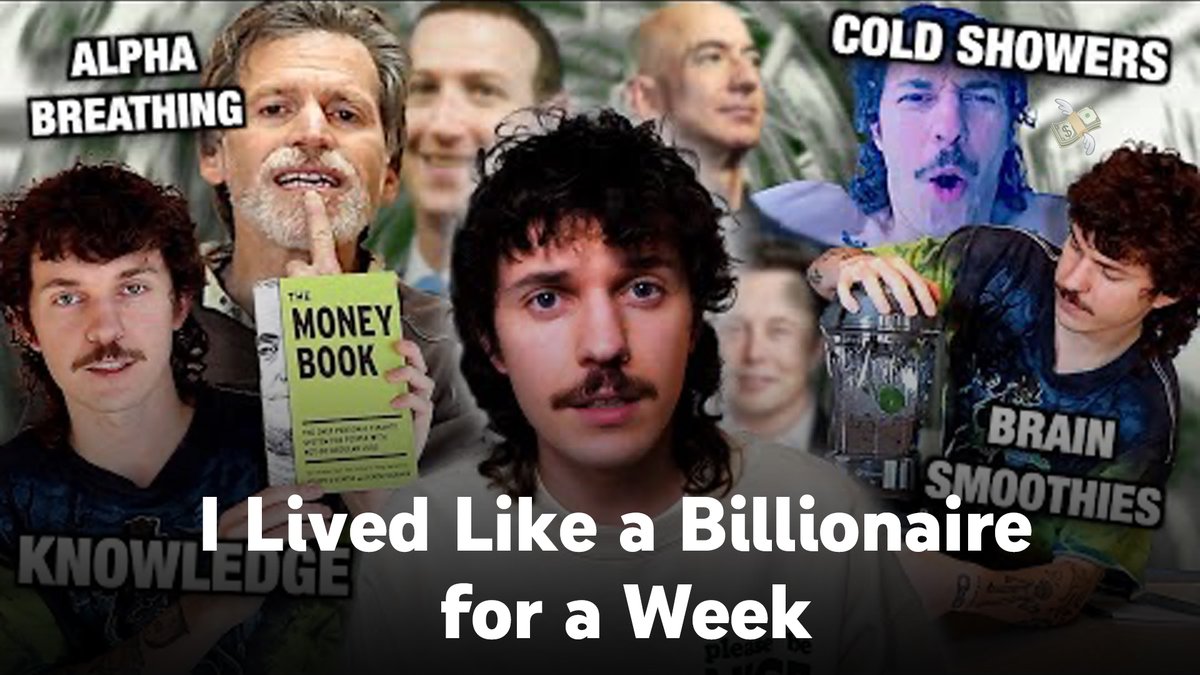 Creator Kurtis Conner sits within a collage of billionaires and himself with phrases like "ALPHA BREATHING" and "COLD SHOWERS" overlaid, along with the title "I Liked Like a Billionaire for a Week."