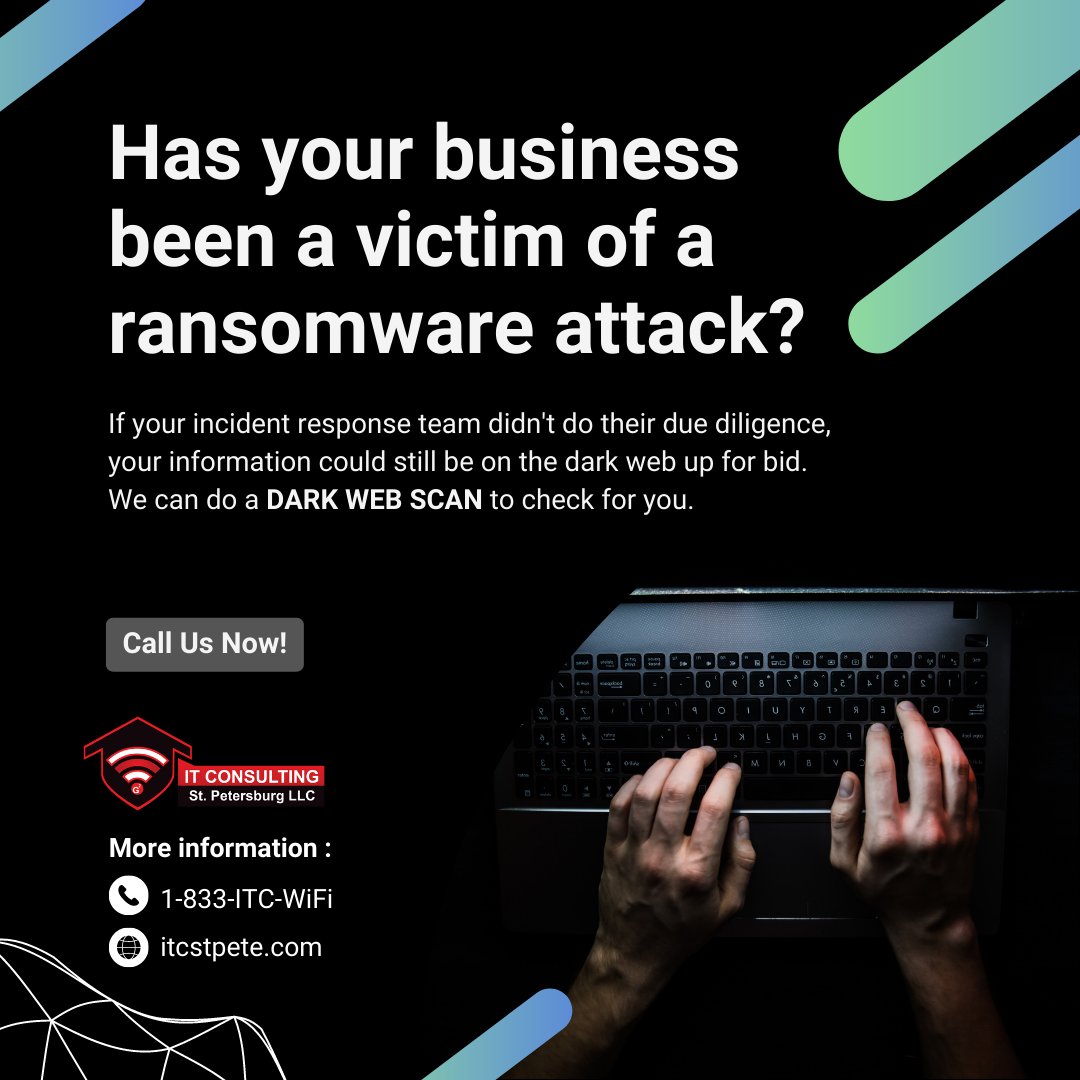 If your company has ever had a #SecurityBreach, it is possible the #hacker left something behind and your information is up for bid on the #darkweb. #Ransomware #attacks are so common now, they happen every 11 seconds.